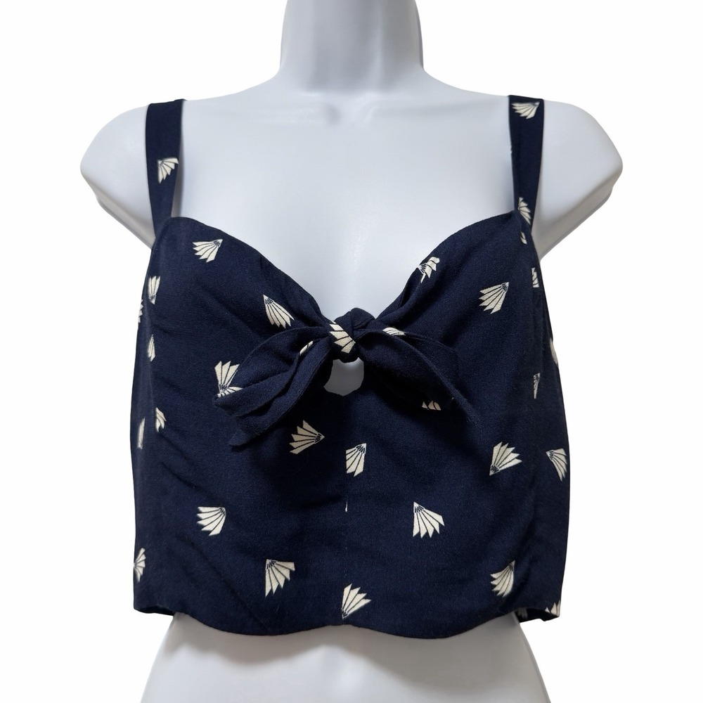 Reformation Brandi Cropped Tie Front Cropped Tank Top Size 10‎ Navy Beach Vacay